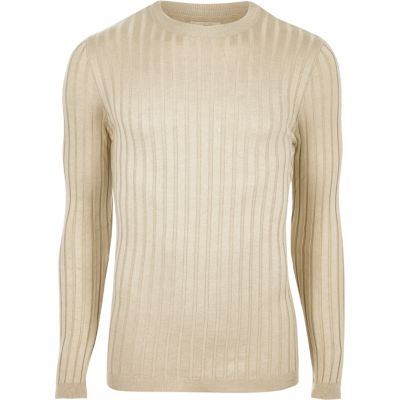 Stone chunky ribbed muscle fit jumper